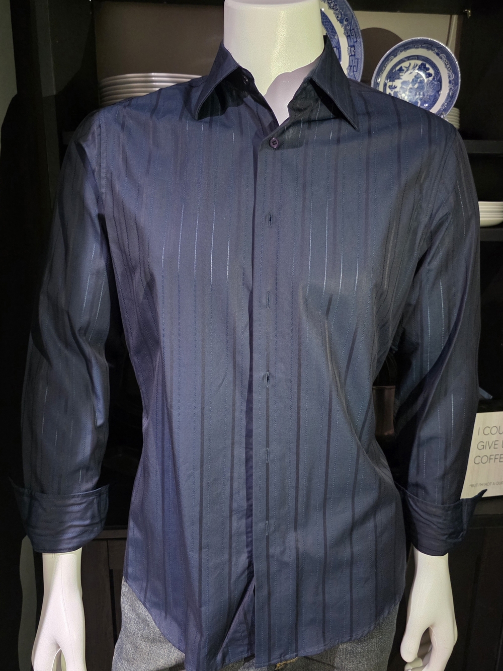 INC Men's Navy Stripe Dress Shirt - Classic Tailored Fit